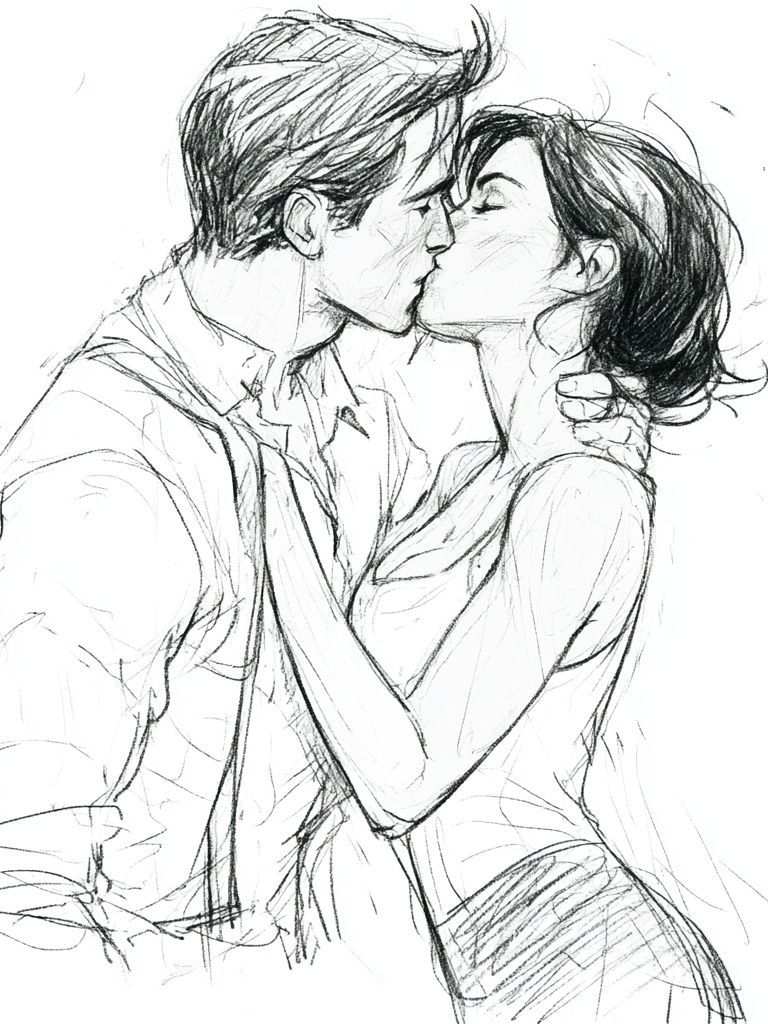 Kissing Couple Line Art Poster. poster — illustration art