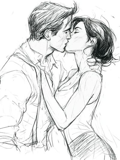 Kissing Couple Line Art Poster.