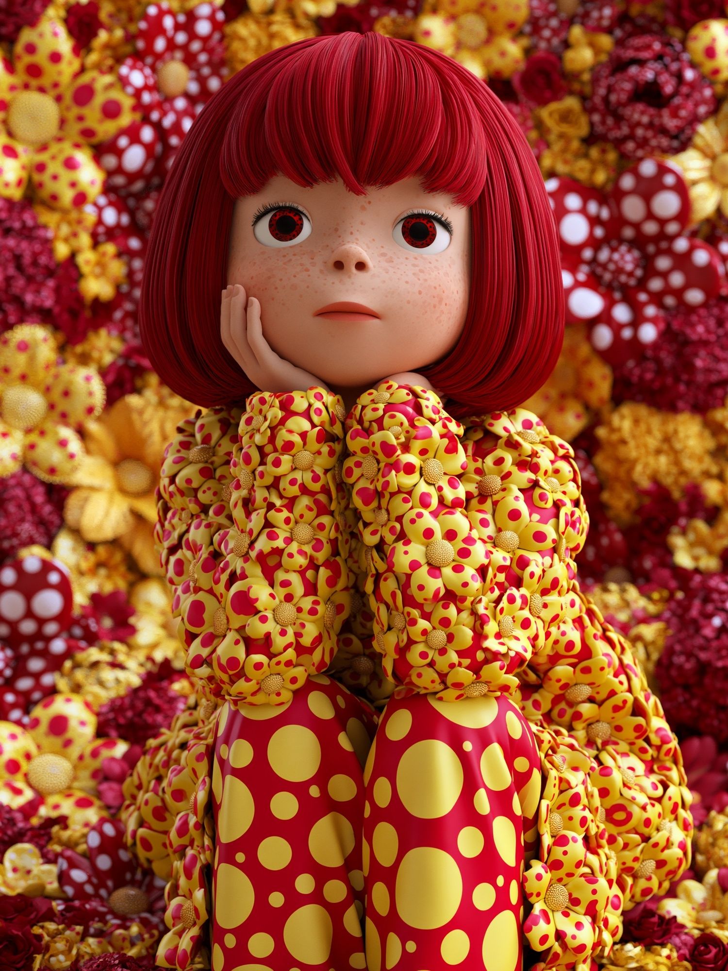 Red-Haired Doll Floral Fantasy Print. poster detail