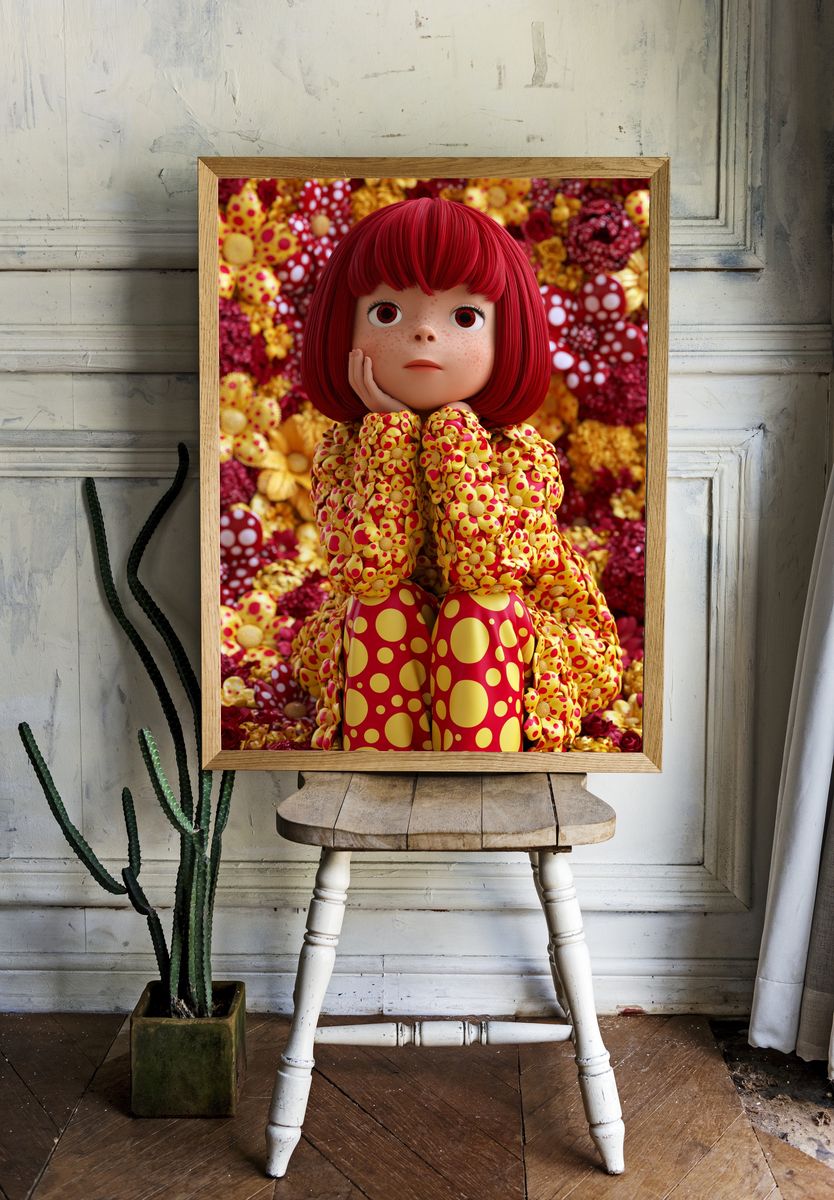 Red-Haired Doll Floral Fantasy Print. room preview
