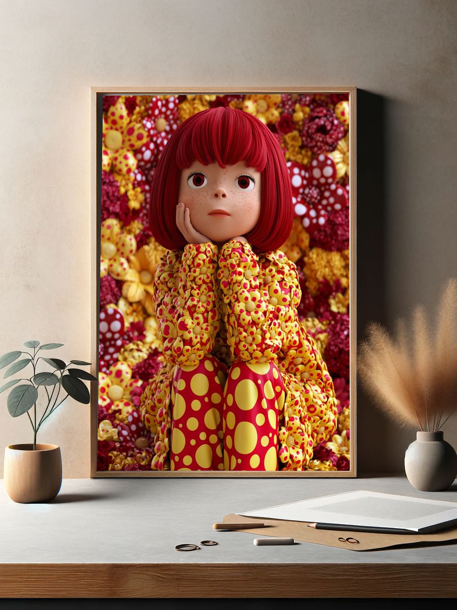 Red-Haired Doll Floral Fantasy Print. — room view 2