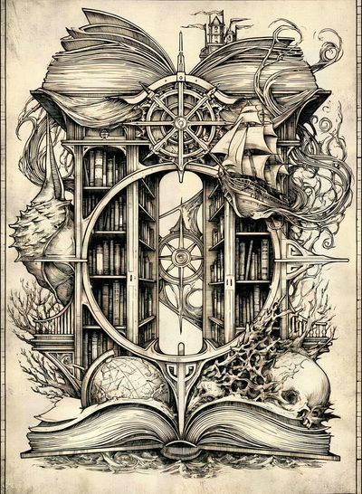 Surreal Nautical Library Print. poster print