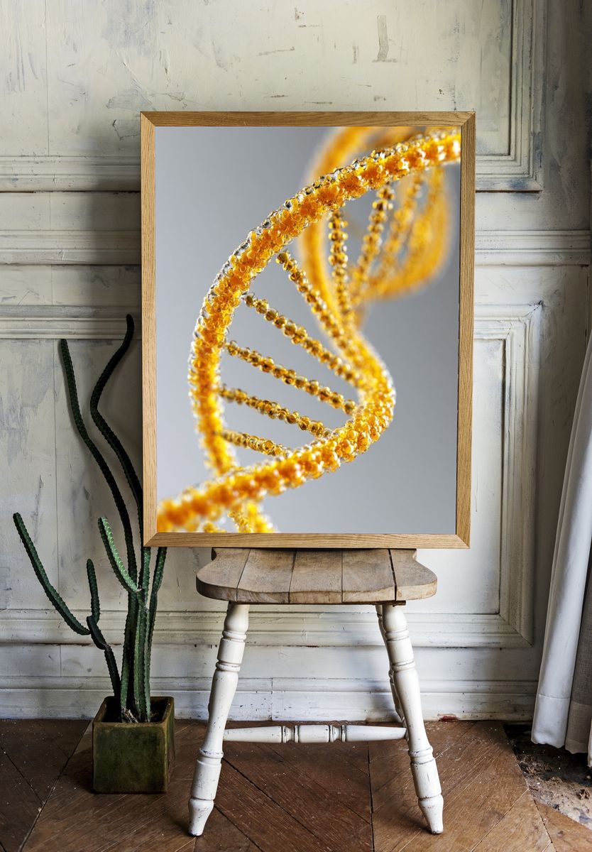 Golden DNA Helix Illustration Poster. — room view 1