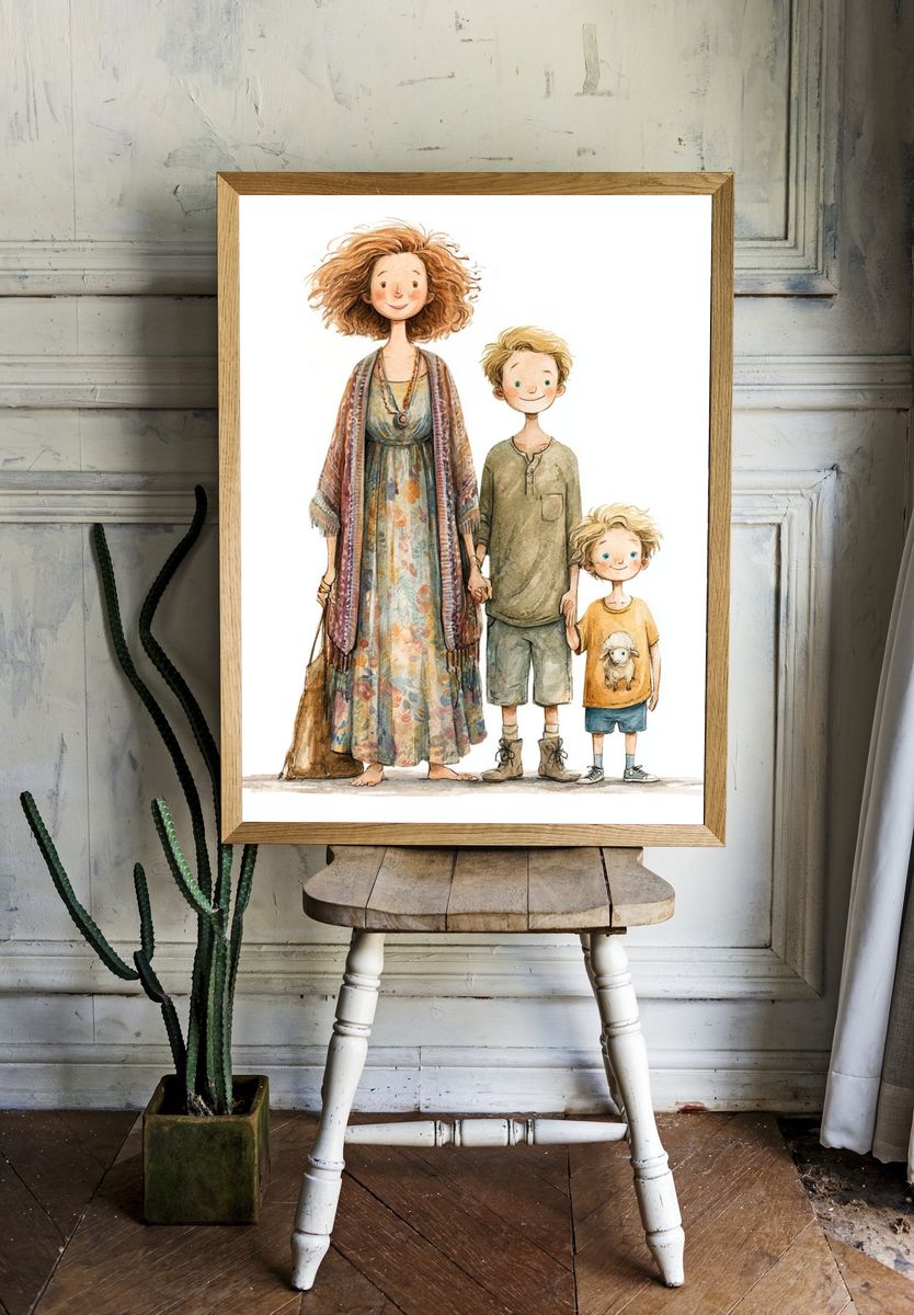 Whimsical Family Watercolor Print. — room view 1