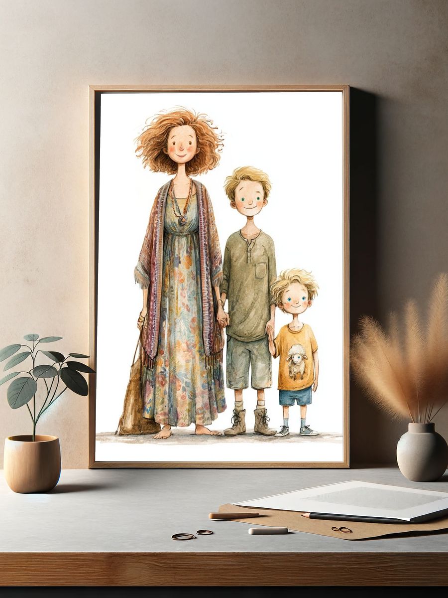 Whimsical Family Watercolor Print. — room view 2