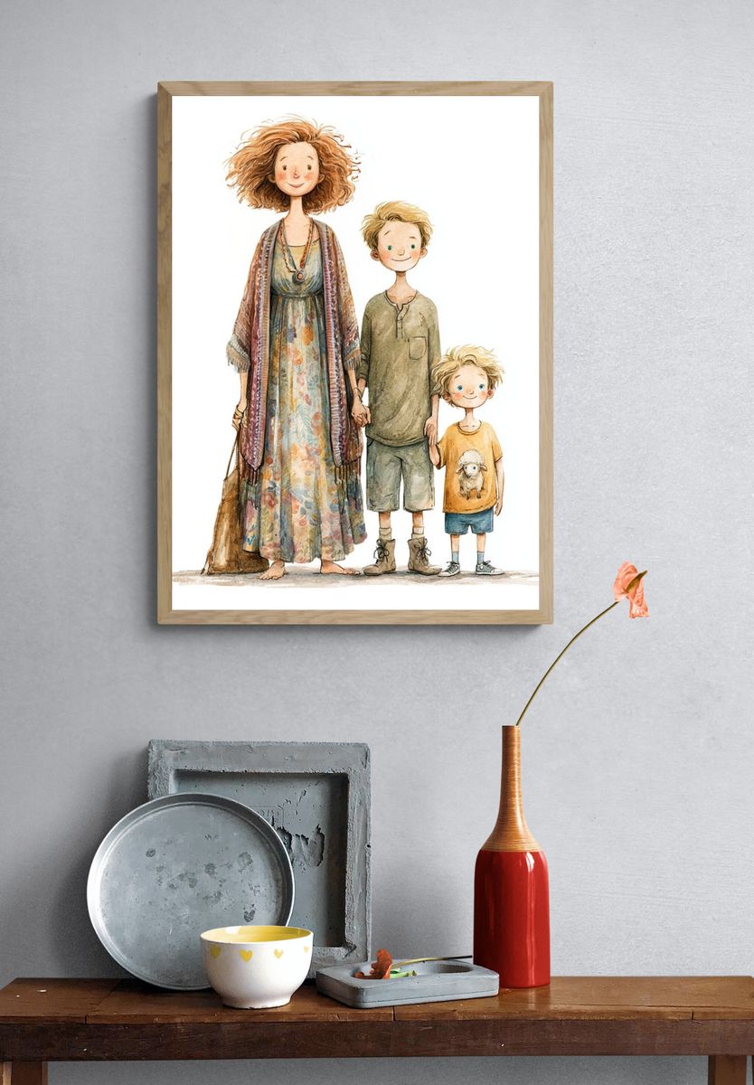 Whimsical Family Watercolor Print. — room view 3