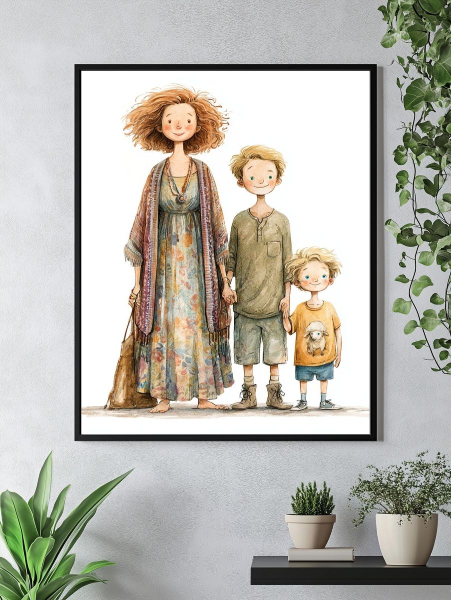 Whimsical Family Watercolor Print. — room view 4