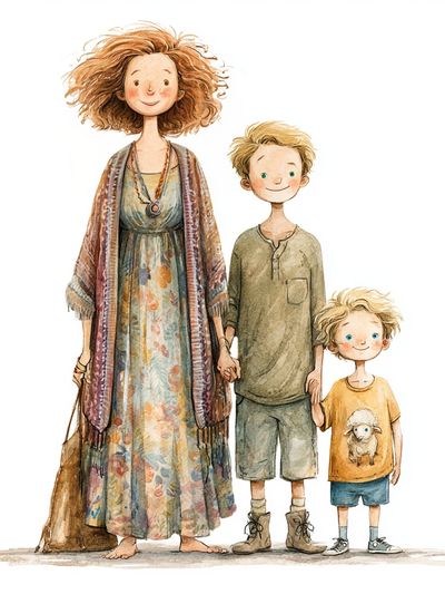 Whimsical Family Watercolor Print. poster