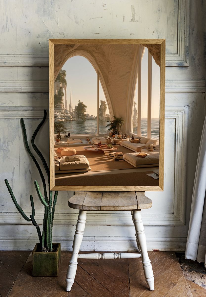 Seaside Futuristic Interior Print. room preview