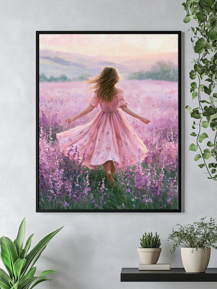 Girl in Lavender Field Illustration Poster. — room view 4