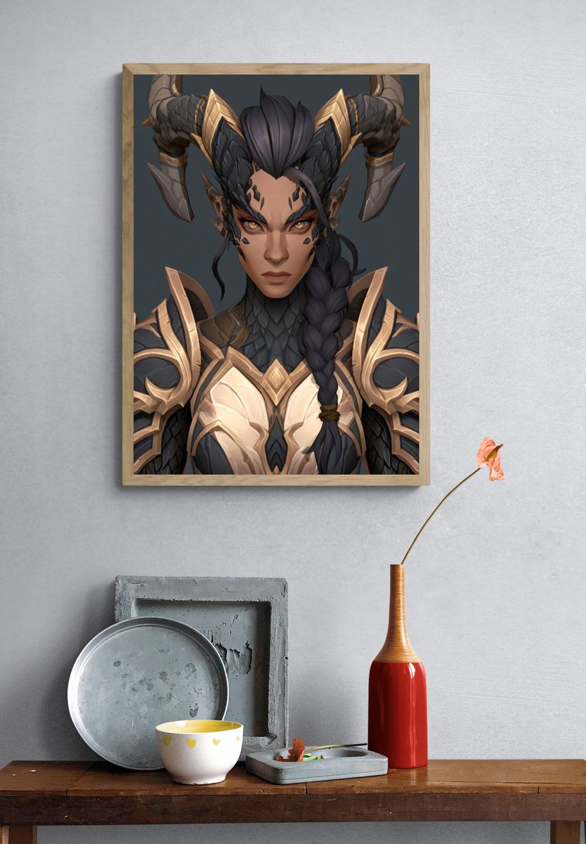 Horned Warrior Portrait Print. — room view 3