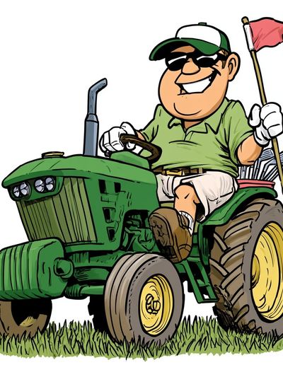 Cartoon Golf Tractor Illustration Poster.