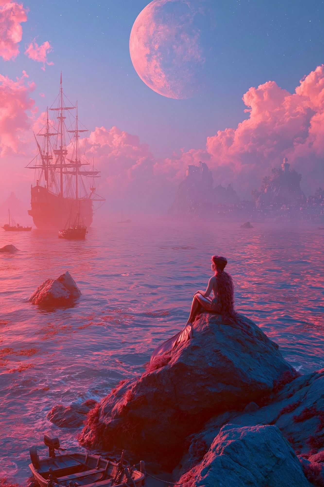 Moonlit Mermaid Fantasy Print. poster detail