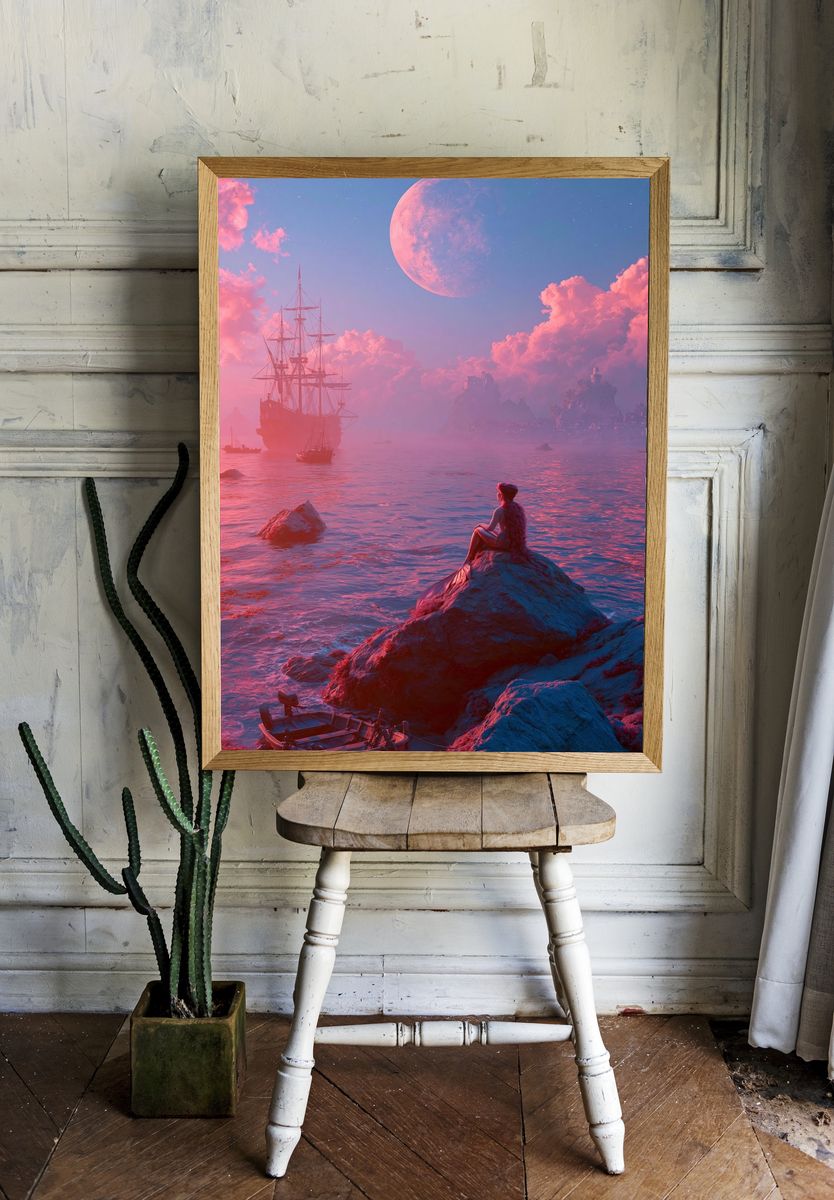 Moonlit Mermaid Fantasy Print. room preview
