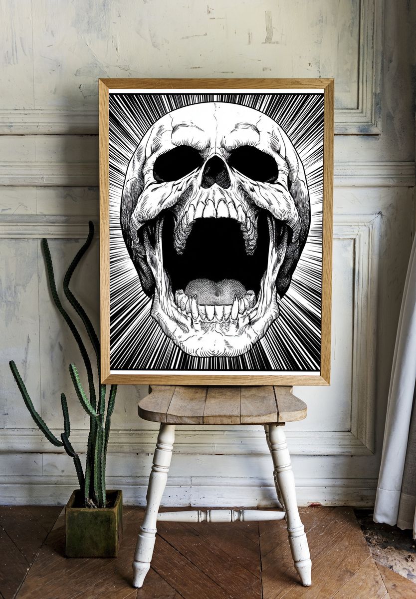 Screaming Skull Ink Poster. room preview