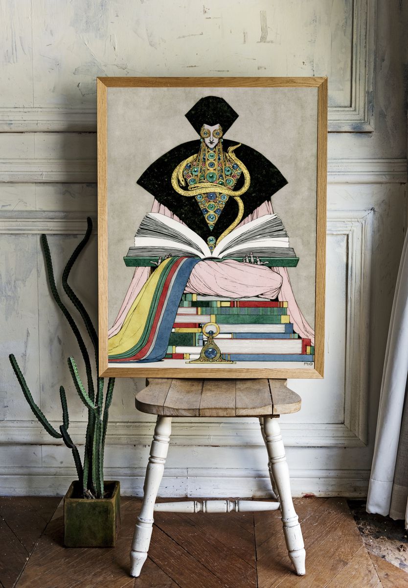 Mystic Book Figure Illustration Print. room preview