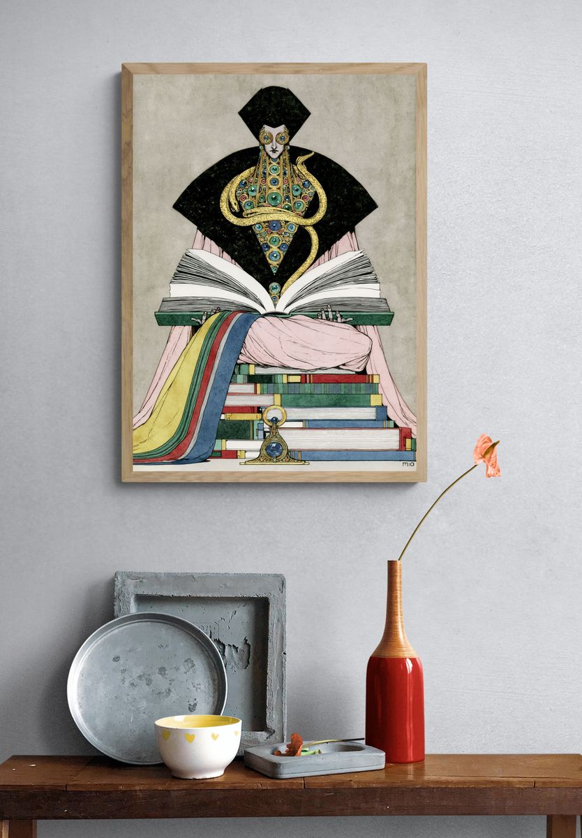 Mystic Book Figure Illustration Print. — room view 3