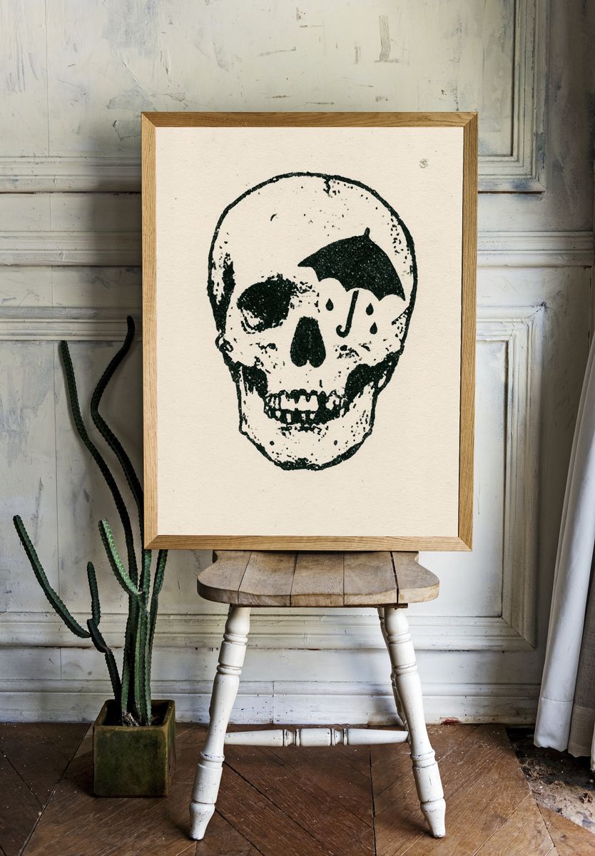 Umbrella Skull Ink Poster. room preview