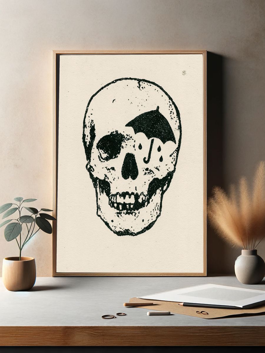 Umbrella Skull Ink Poster. — room view 2