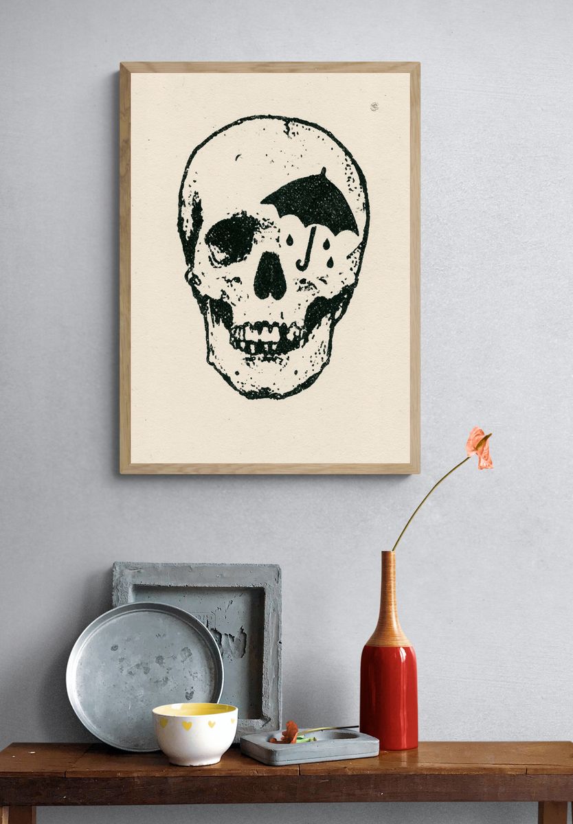 Umbrella Skull Ink Poster. — room view 3