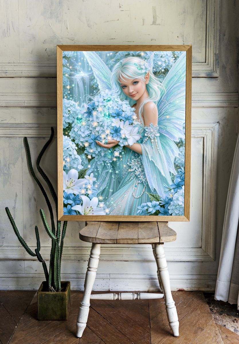 Blue Fairy Garden Illustration Poster. room preview