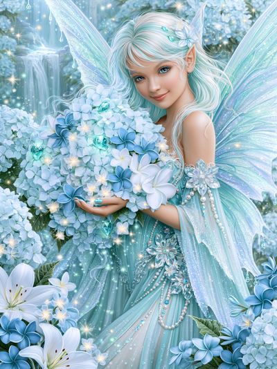 Blue Fairy Garden Illustration Poster. poster