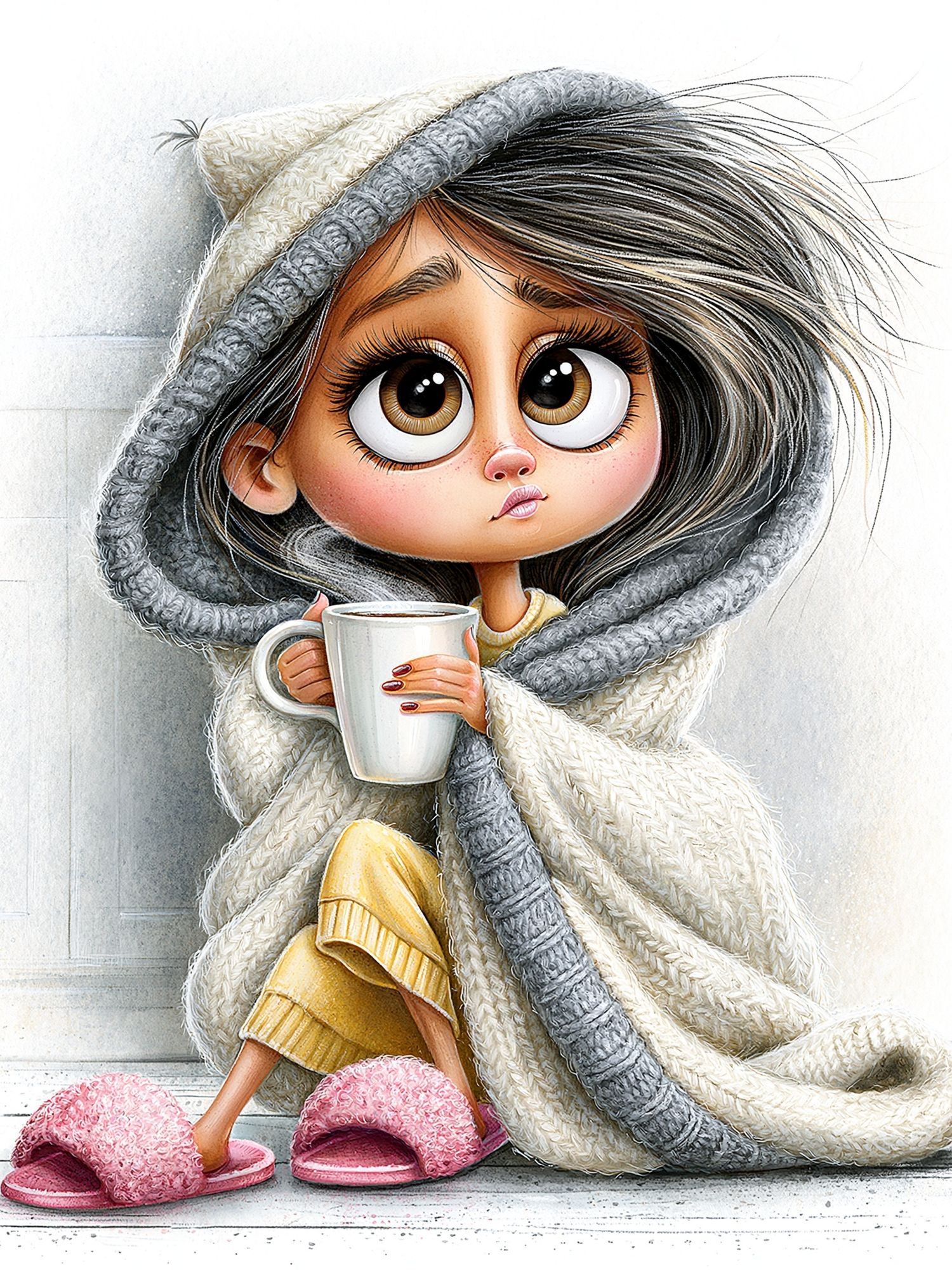 Cozy Girl with Mug Illustration Poster. poster — illustration art