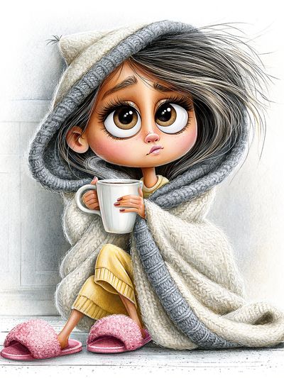 Cozy Girl with Mug Illustration Poster. poster