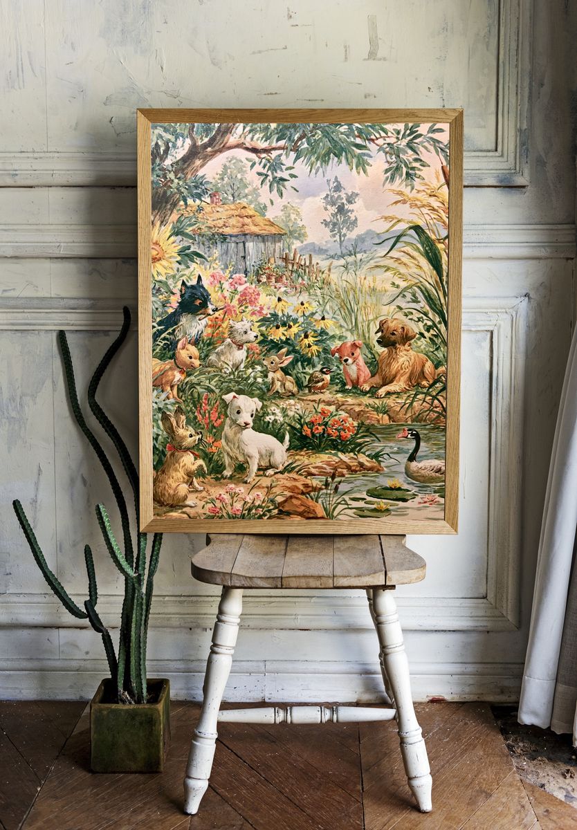 Country Garden Animals Illustration Poster. room preview