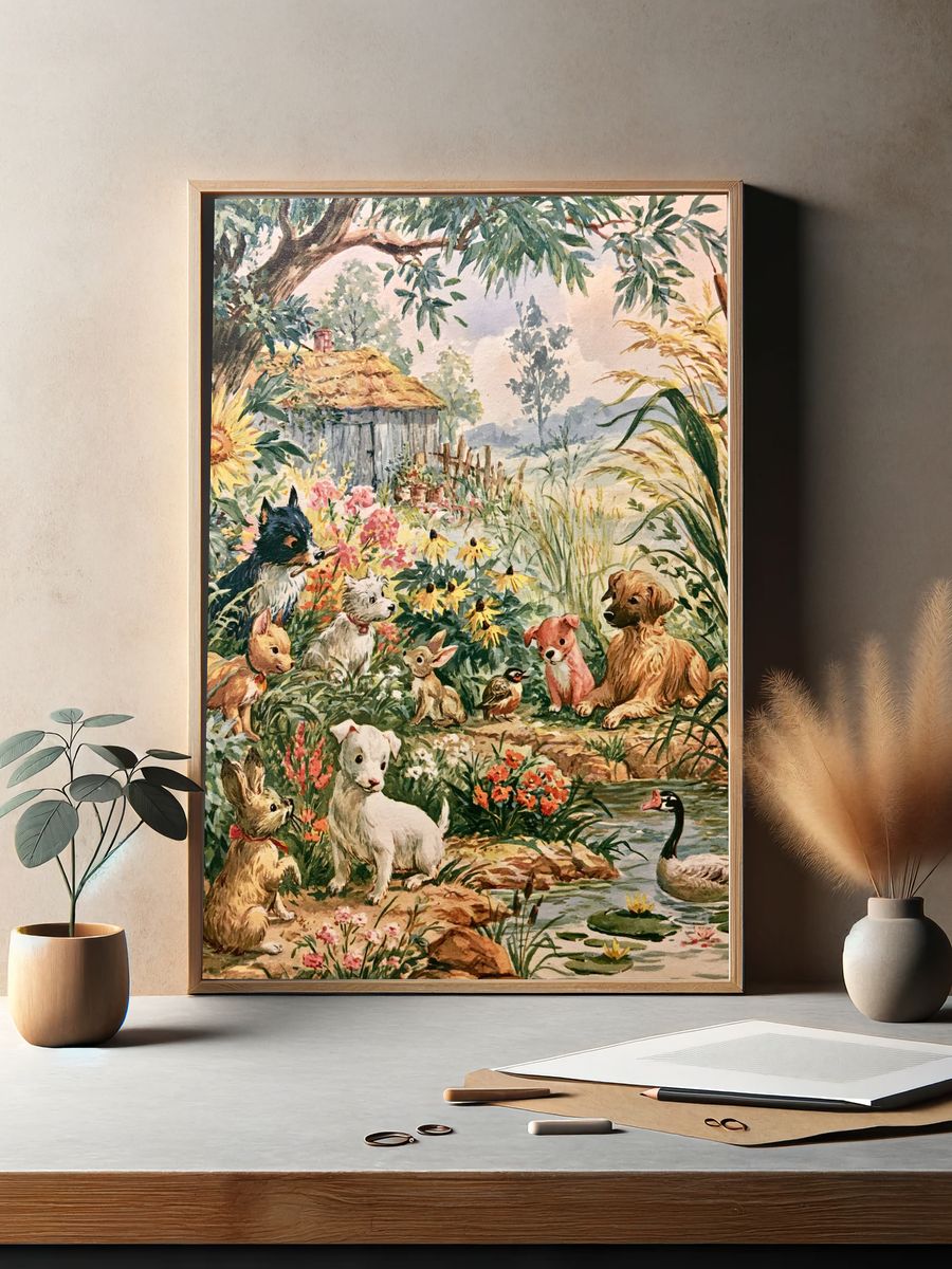 Country Garden Animals Illustration Poster. — room view 2
