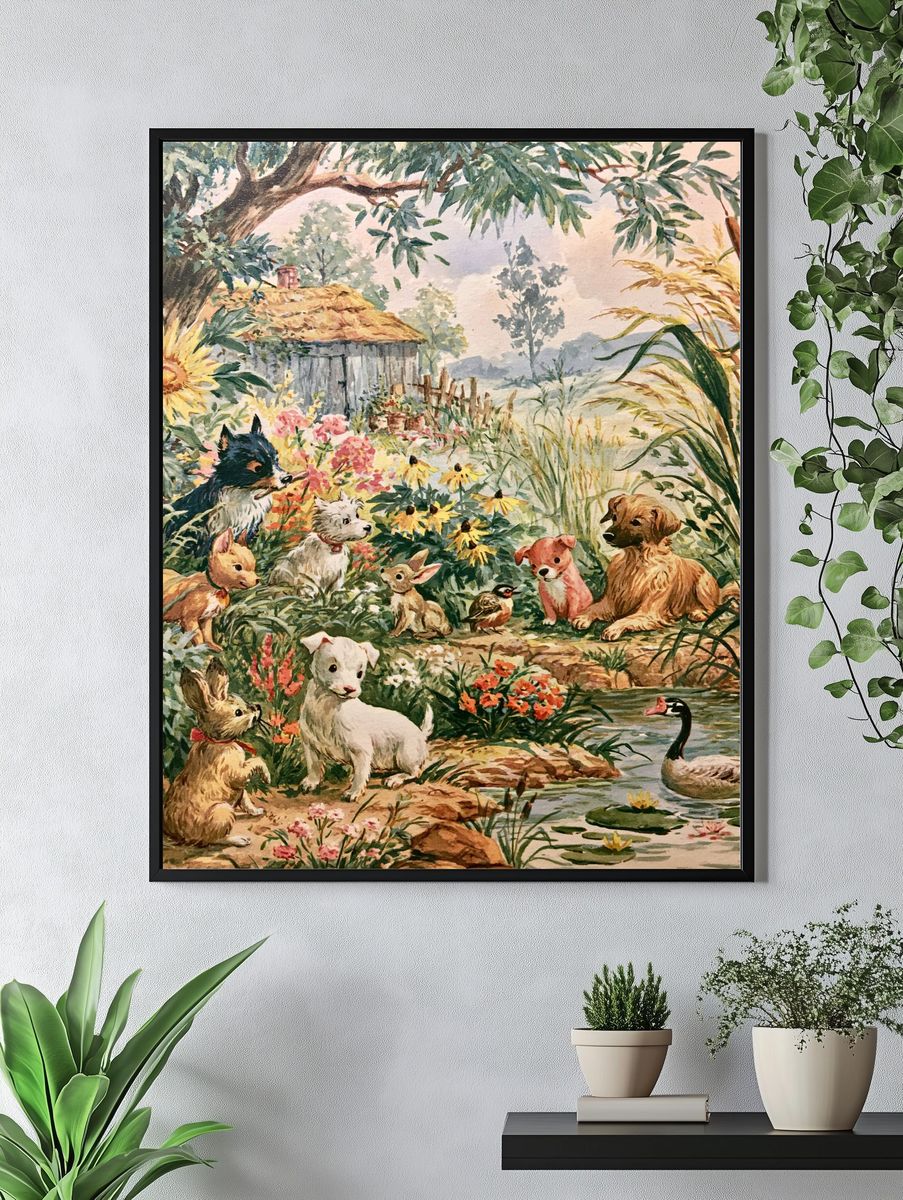 Country Garden Animals Illustration Poster. — room view 4