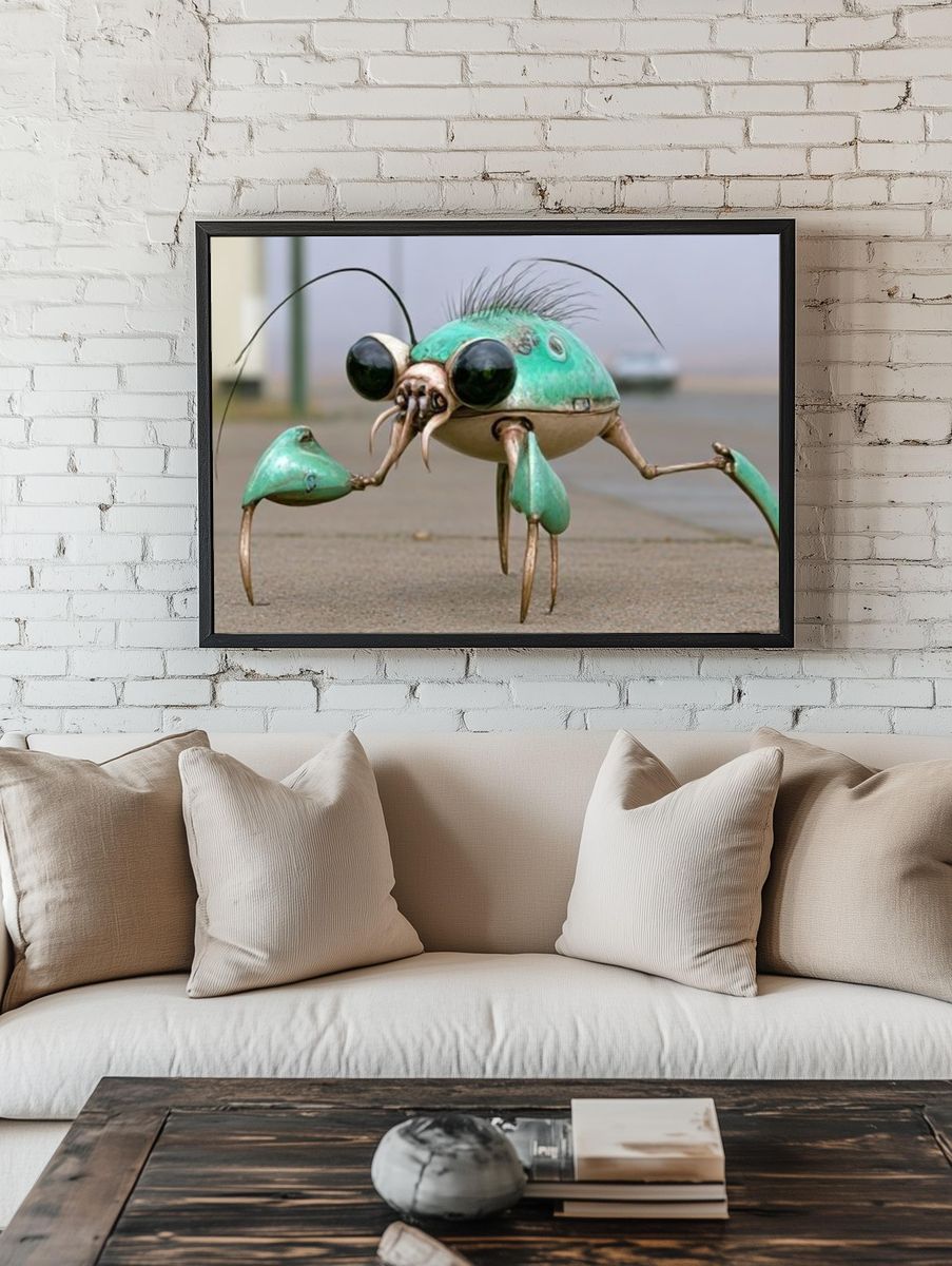 Surreal Crab Creature Illustration Poster. — room view 1