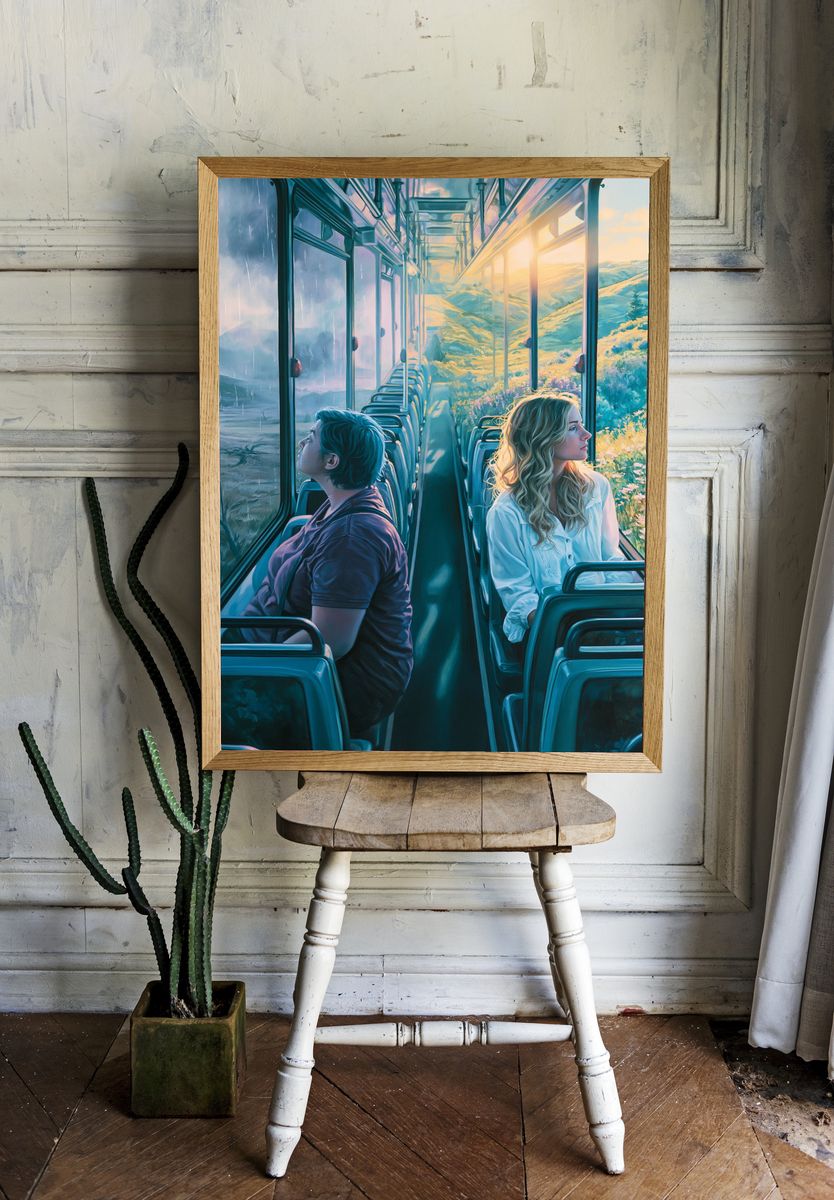 Sunlit Train Journey Illustration Poster. — room view 1