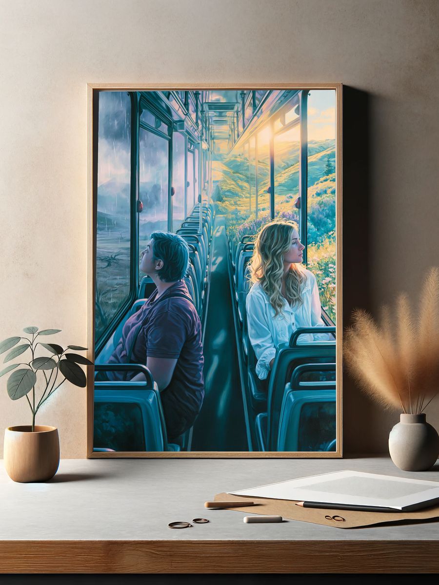 Sunlit Train Journey Illustration Poster. — room view 2
