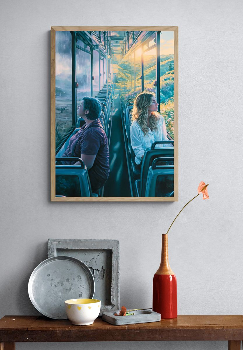 Sunlit Train Journey Illustration Poster. — room view 3