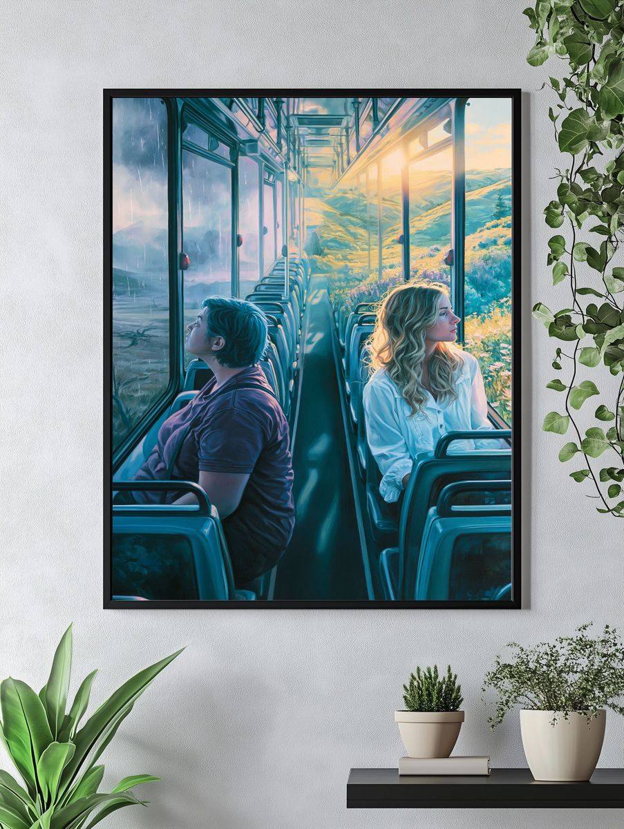 Sunlit Train Journey Illustration Poster. — room view 4