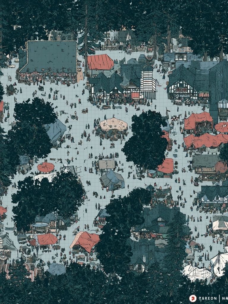Forest Village Market Illustration Poster. poster detail