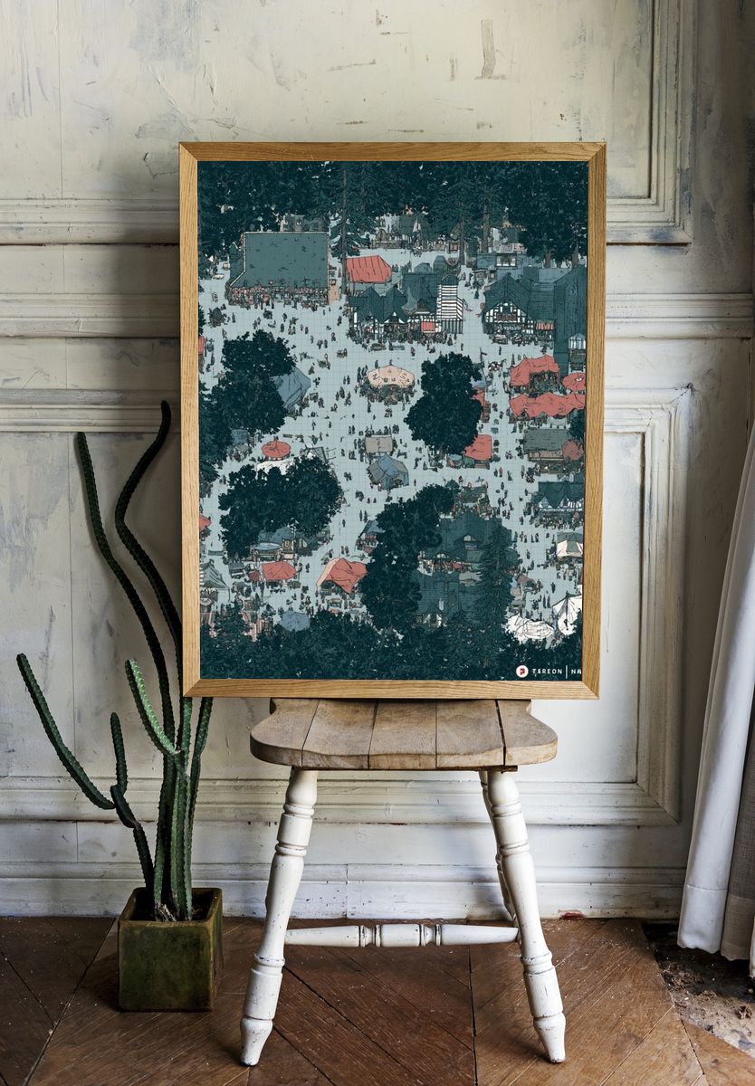 Forest Village Market Illustration Poster. — room view 1