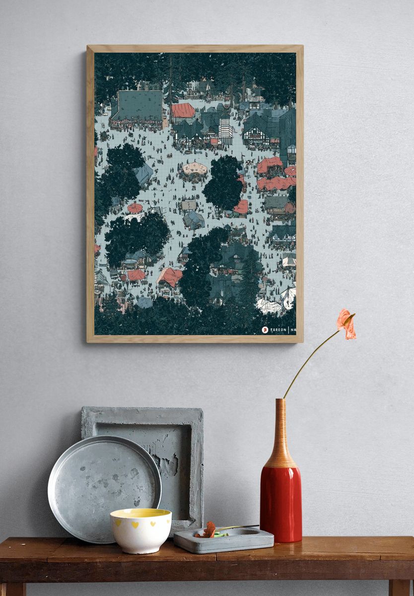 Forest Village Market Illustration Poster. — room view 3