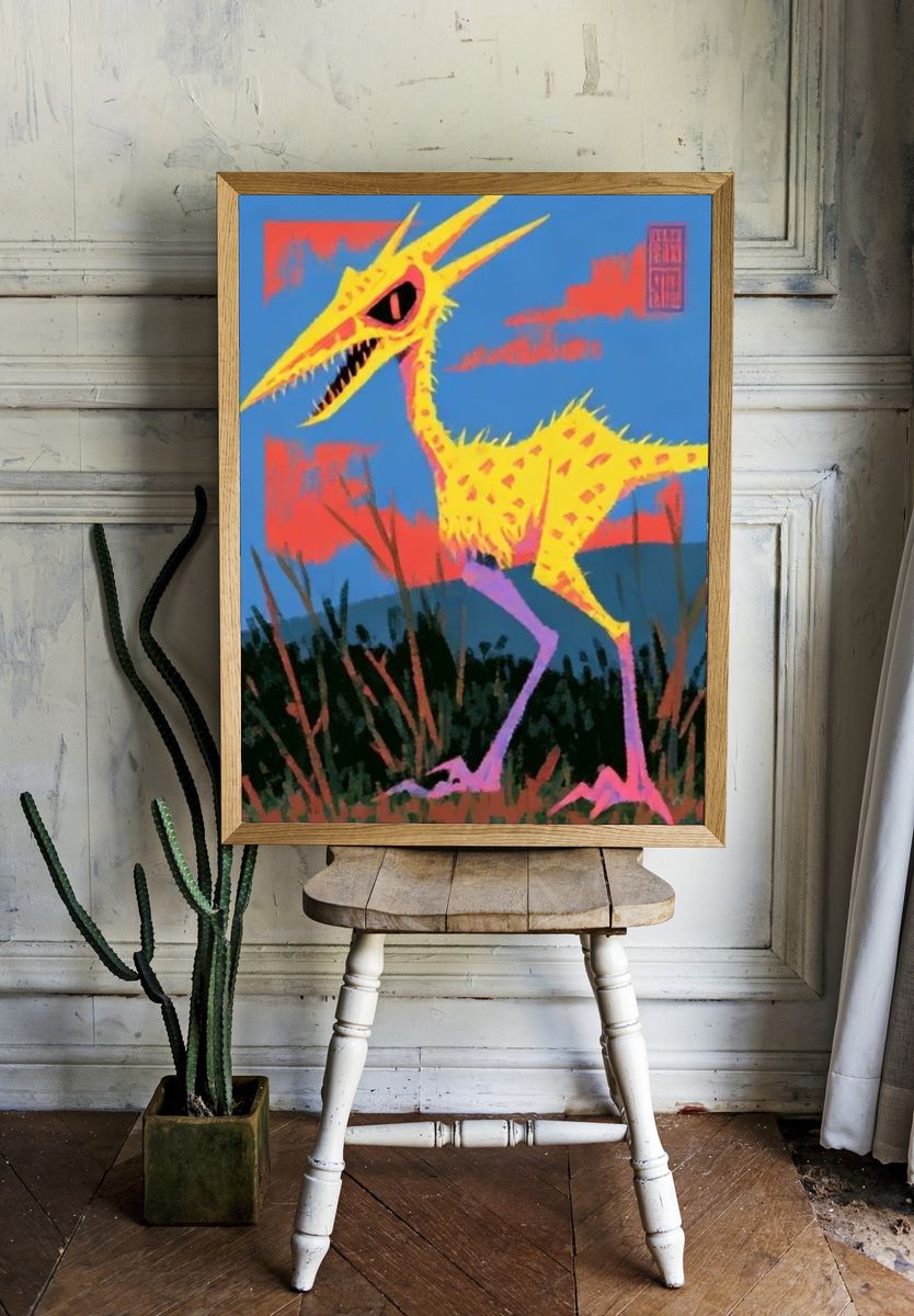 Yellow Dinosaur Illustration Poster. — room view 1