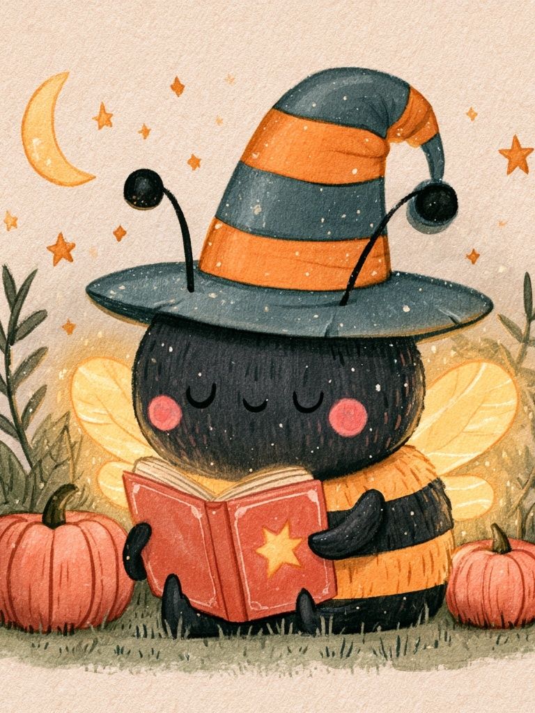 Cute Witch Bee Watercolor Poster. poster detail
