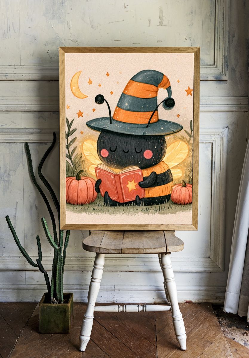 Cute Witch Bee Watercolor Poster. room preview