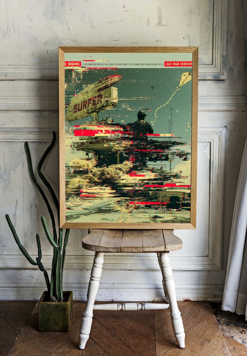 Glitch Surf Road Signs Poster. room preview