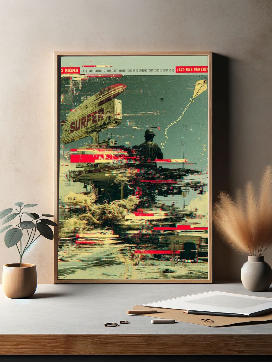 Glitch Surf Road Signs Poster. — room view 2