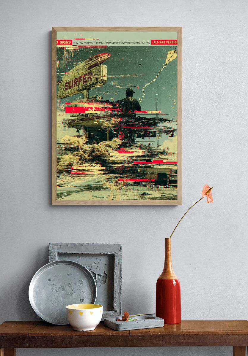 Glitch Surf Road Signs Poster. — room view 3
