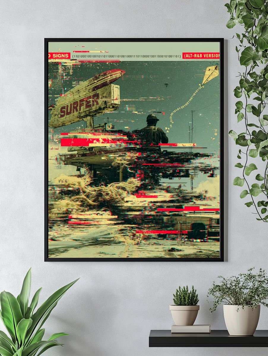 Glitch Surf Road Signs Poster. — room view 4