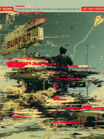 Glitch Surf Road Signs Poster. poster