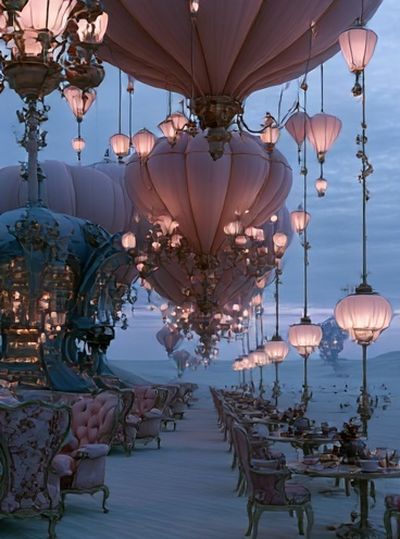 Floating Lantern Garden Print. poster
