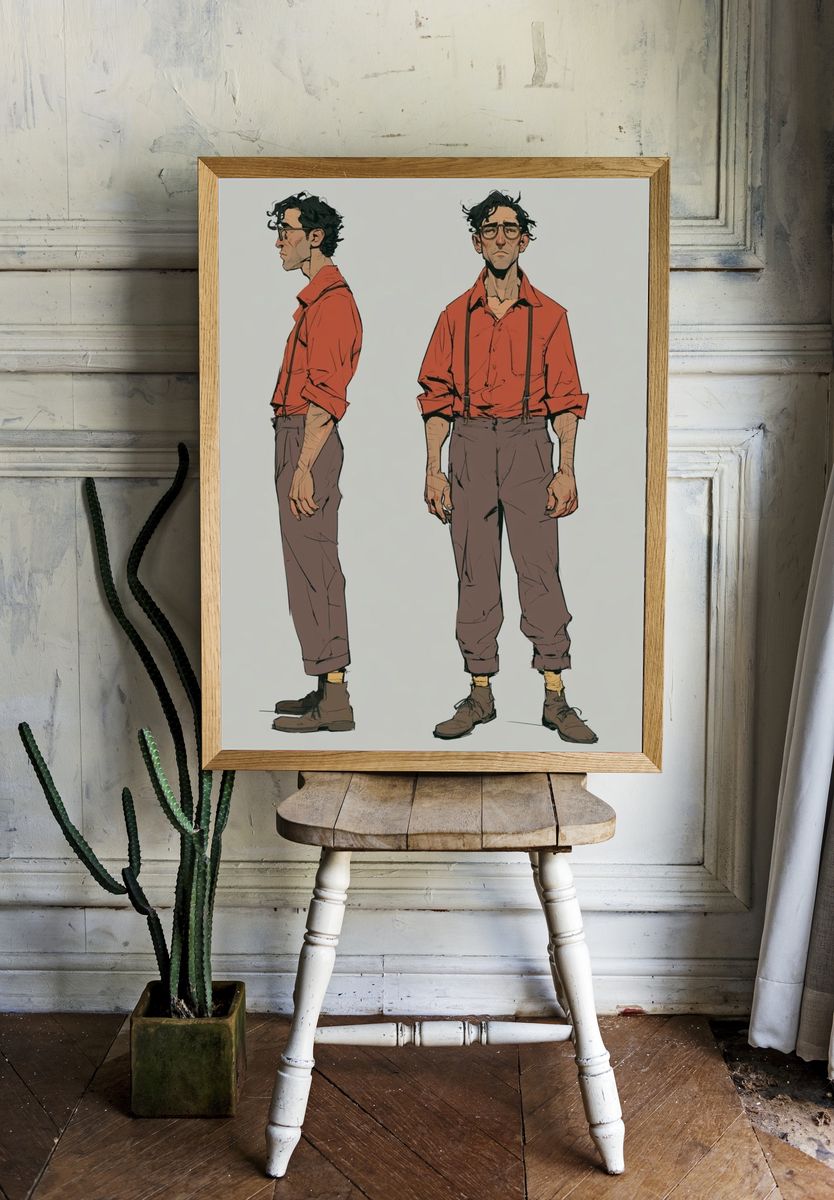 Stylized Male Character Illustration Poster. — room view 1
