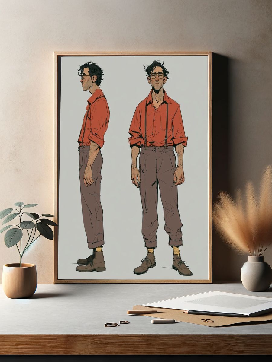 Stylized Male Character Illustration Poster. — room view 2